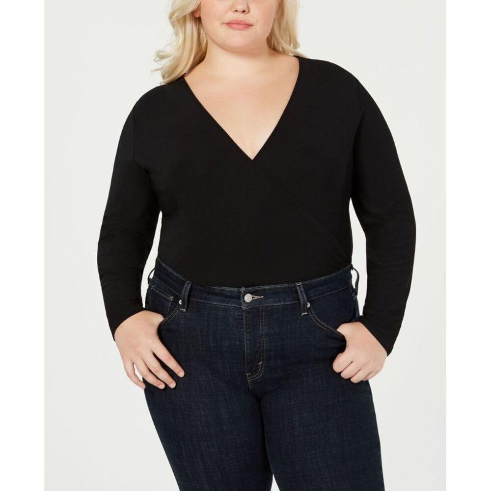 INC International Concepts Plus Size Surplice Long Sleeve Bodysuit